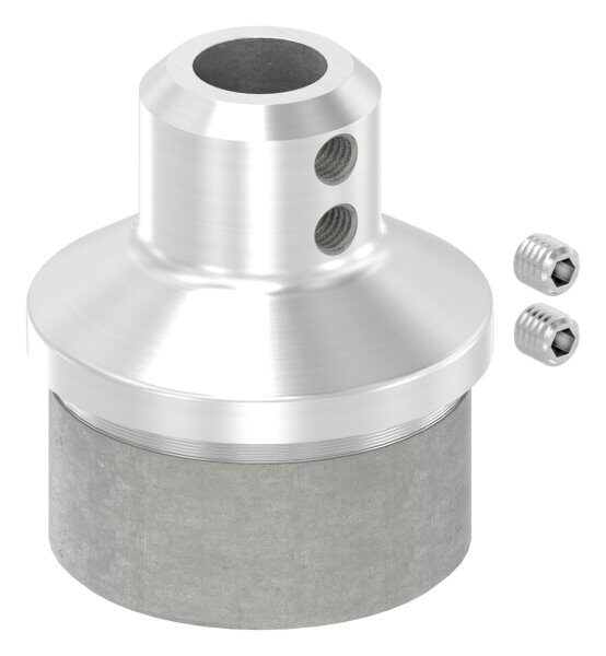 Rohrabschlussstopfen, für Rohr 42,4x2,0mm, mit Durchgangsbohrung 12,2mm und 2x Madenschrauben, V2A