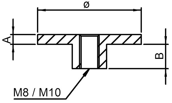 Platte, Ø 42,4mm, t: 4mm, mit Innengewinde M8, flach, zum Aufschweißen, V2A