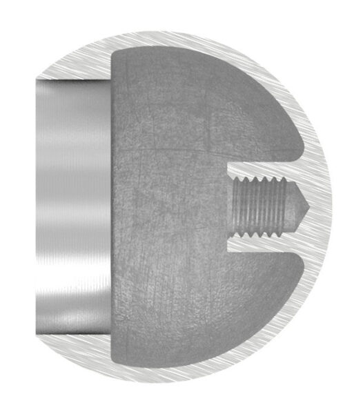 Rohrabschlusskugel -hohl- für 33,7mm Rohr, mit M8 Innengewinde, Ø 47mm, Korn 240, V2A