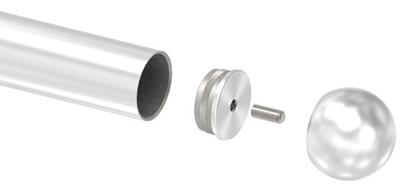 Rohrabschlusskugel -hohl- für 33,7mm Rohr, mit M8 Innengewinde, Ø 47mm, Korn 240, V2A