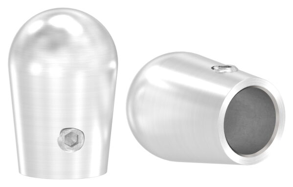 Endkappe für 12mm Rundmaterial, halbrund, mit seitlicher Madenschraube, V2A
