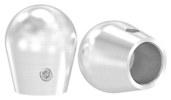 Endkappe für 14mm Rundmaterial, halbrund, mit seitlicher Madenschraube, V2A