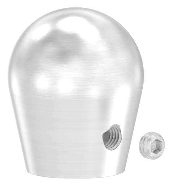 Endkappe für 14mm Rundmaterial, halbrund, mit seitlicher Madenschraube, V2A