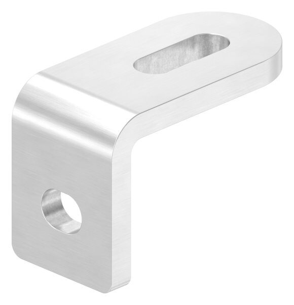 Winkel-Anschweißlasche, 60x40x30x6mm, beidseitig geschliffen Korn 240, mit Langloch 25x9mm und 11x9mm, V2A