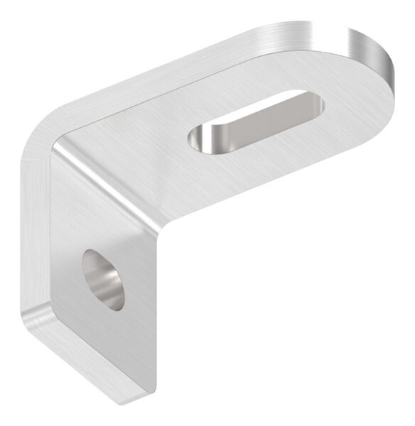 Winkel-Anschweißlasche, 60x40x30x6mm, beidseitig geschliffen Korn 240, mit Langloch 25x9mm und 11x9mm, V2A