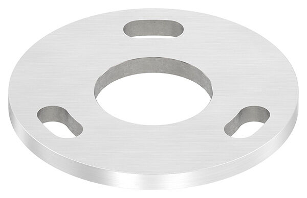 Ankerplatte, Ø 120x8mm, 3x 13x25mm Langloch und 1x 48,7mm Bohrung, mit Längsschliff, V2A