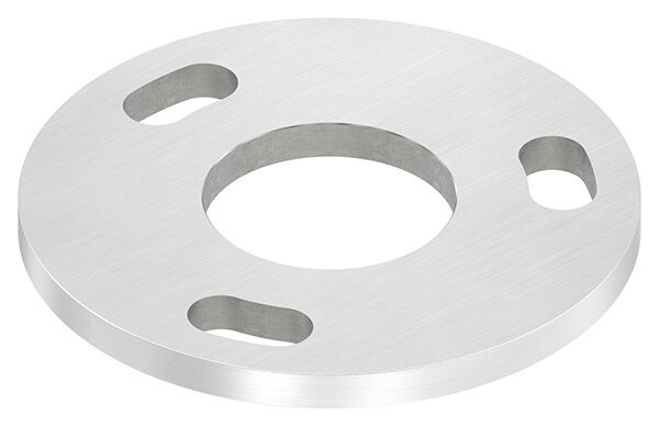 Ankerplatte, Ø 120x8mm, 3x 13x25mm Langloch und 1x 48,7mm Bohrung, mit Längsschliff, V2A