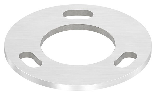 Ankerplatte, Ø 120x6mm, 3x 11x 25mm Langloch und 1x 61mm Bohrung, mit Längsschliff, V2A