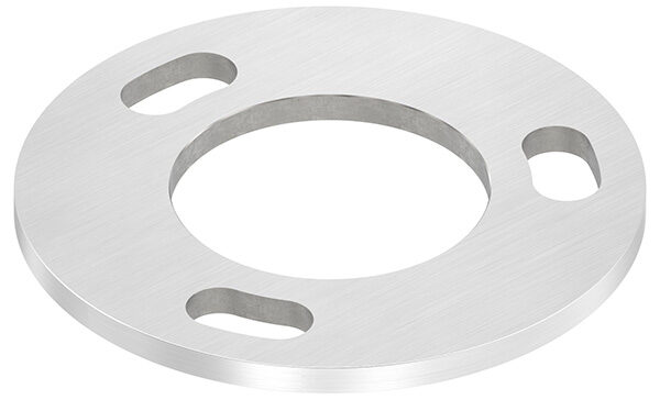 Ankerplatte, Ø 120x6mm, 3x 11x 25mm Langloch und 1x 61mm Bohrung, mit Längsschliff, V2A