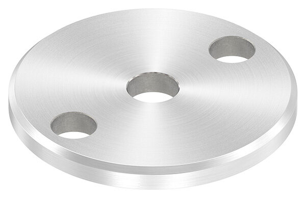 Ankerplatte, Ø 70x6mm, 2x11mm und 1x 12,5mm Bohrung, mit Rundschliff und Fase, V2A