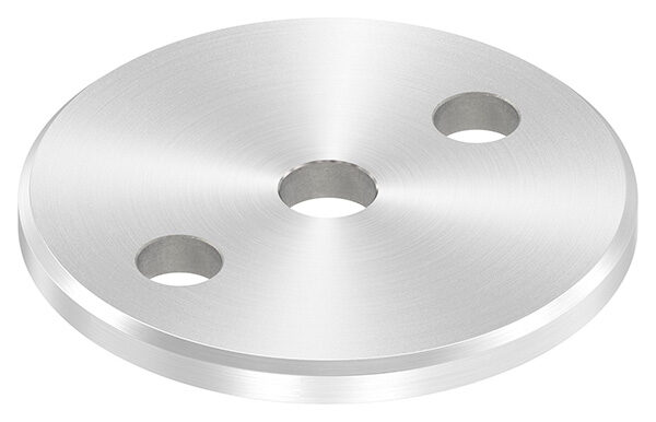Ankerplatte, Ø 80x6mm, 2x11mm und 1x 12,5mm Bohrung, mit Rundschliff und Fase, V2A