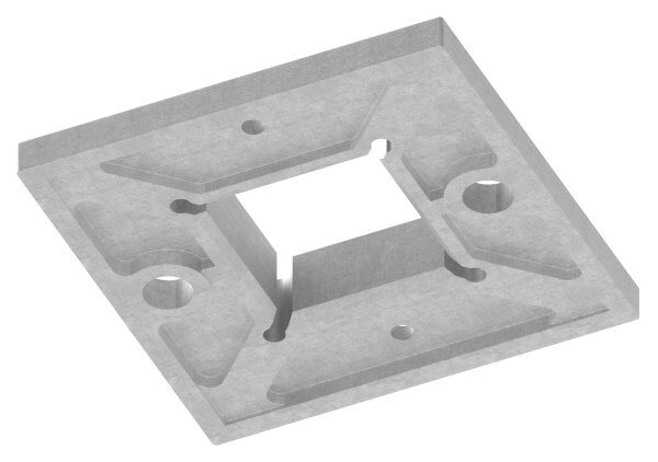 Wand- u. Bodenanker, 100x100x8mm, mit Bohrung 40,2x40,2mm, mit 2x 11mm und 2x 5mm Bohrung, V2A
