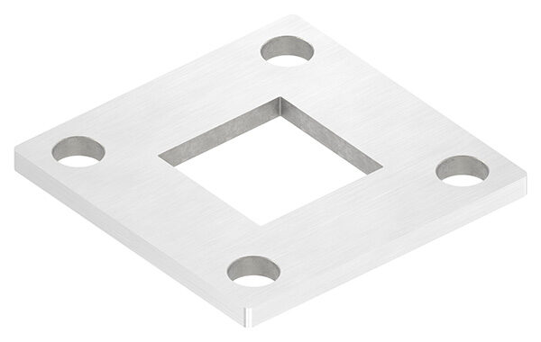 Ankerplatte, 92x92x6mm, 4x 13mm und 1x 40,2x40,2mm Bohrung, mit Längsschliff, V2A
