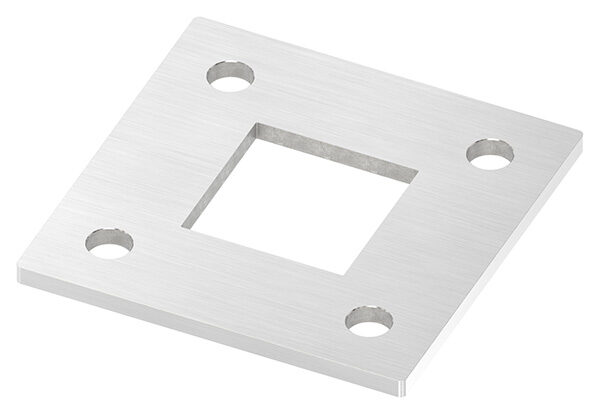 Ankerplatte, 120x120x6mm, 4x 13mm und 1x 50,2x50,2mm Bohrung, mit Längsschliff, V2A