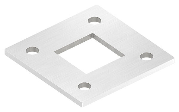 Ankerplatte, 120x120x6mm, 4x 13mm und 1x 50,2x50,2mm Bohrung, mit Längsschliff, V2A