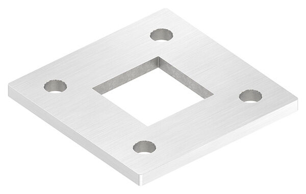Ankerplatte, 120x120x8mm, 4x 13mm und 1x 50,2x50,2mm Bohrung, mit Längsschliff, V2A