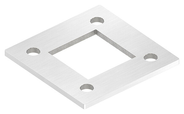 Ankerplatte, 120x120x6mm, 4x 13mm und 1x 60,2x60,2mm Bohrung, mit Längsschliff, V2A