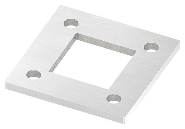 Ankerplatte, 120x120x8mm, 4x 13mm und 1x 60,2x60,2mm Bohrung, mit Längsschliff, V2A