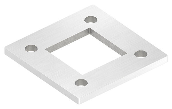 Ankerplatte, 120x120x8mm, 4x 13mm und 1x 60,2x60,2mm Bohrung, mit Längsschliff, V2A