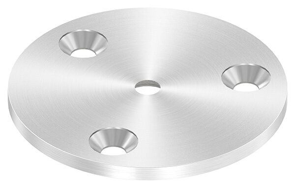 Ronde, Ø 70x4mm, 3x 6,5mm Bohrung gesenkt und 1x 6,5mm Bohrung, mit Rundschliff, V2A