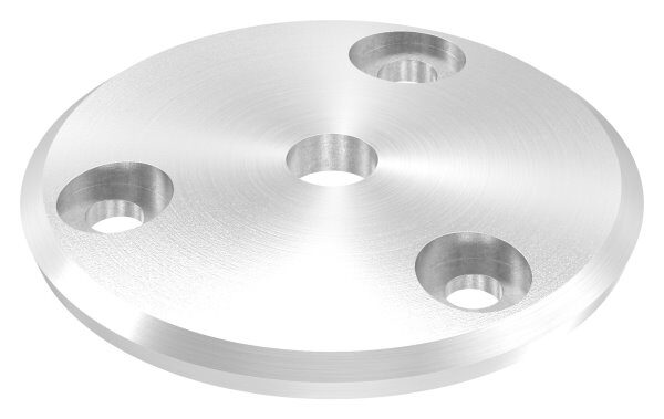 Ronde, Ø 68x5mm, gewölbt, 3x 6,5mm Bohrungen flach gesenkt und 1x 10mm Bohrung, mit Rundschliff, V2A