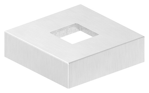 Abdeckrosette quadratisch, 72x72x20mm, mit Bohrung 25,5x25,5mm, Stärke: 2mm, geschliffen Korn 240, V4A