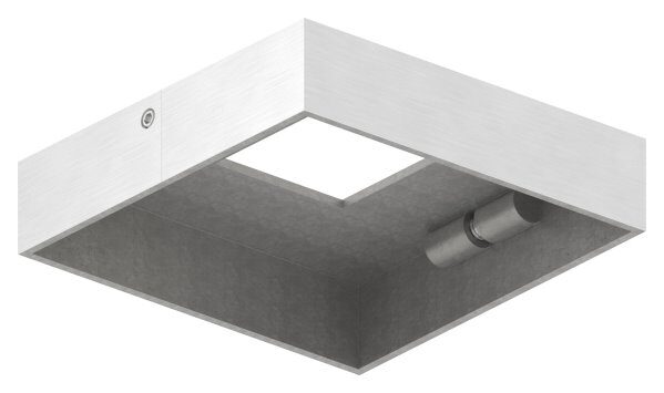 Abdeckrosette quadratisch, 109x109x25mm, mit Bohrung 40,5x40,5mm, t: 2,5mm, geschliffen Korn 240, zweiteilig zur nachträglichen Montage, V2A