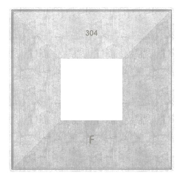Abdeckrosette quadratisch, 108x108x25mm, mit Bohrung 40,5x40,5mm, t: 1,5mm, geschliffen Korn 240, passend zu 51241-240, V2A