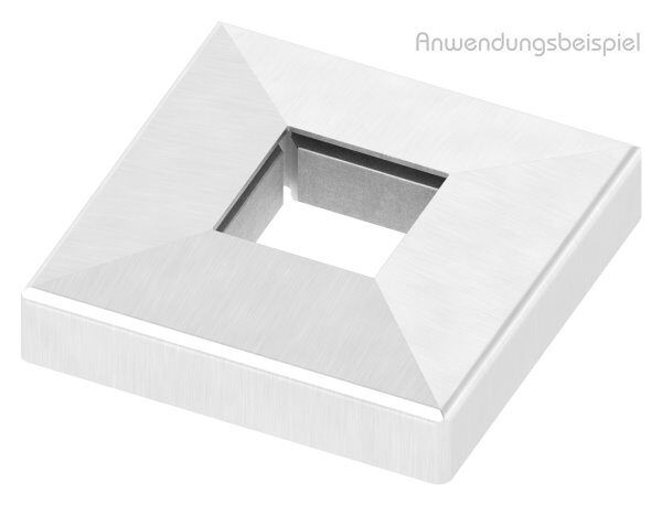 Abdeckrosette quadratisch, 108x108x25mm, mit Bohrung 40,5x40,5mm, t: 1,5mm, geschliffen Korn 240, V4A