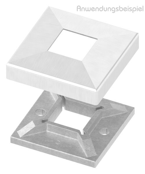 Abdeckrosette quadratisch, 108x108x25mm, mit Bohrung 40,5x40,5mm, t: 1,5mm, geschliffen Korn 240, V4A