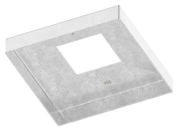 Abdeckrosette quadratisch, 129x129x25mm, mit Bohrung 50,5x50,5mm, t: 1,5mm, geschliffen Korn 240, V2A