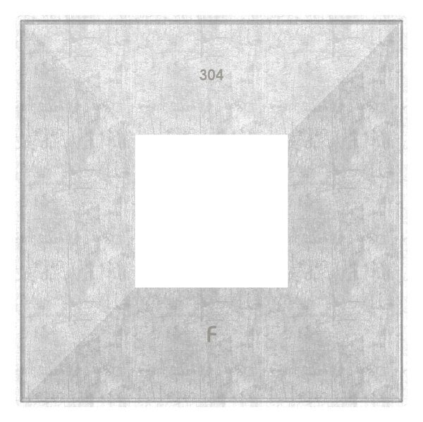 Abdeckrosette quadratisch, 129x129x25mm, mit Bohrung 50,5x50,5mm, t: 1,5mm, geschliffen Korn 240, V2A