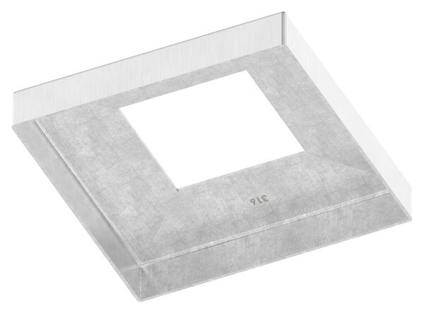Abdeckrosette quadratisch, 129x129x25mm, mit Bohrung 60,5x60,5mm, t: 1,5mm, geschliffen Korn 240, V4A