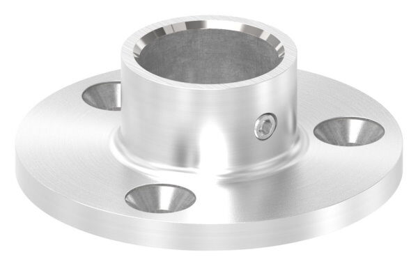 Wand- und Bodenanker für Rohr 21,3mm, Ronde Ø 60mm mit 3x 5,5mm Bohrung gesenkt, mit seitlicher Madenschraube, V2A