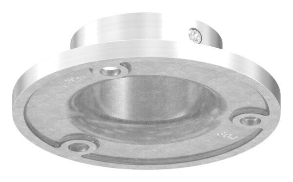 Wand- und Bodenanker für Rohr 33,7mm, Ronde Ø 70mm mit 3x 5,5mm Bohrung gesenkt, Höhe 20mm, mit seitlicher Madenschraube, V2A