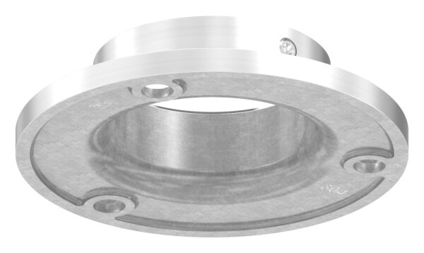 Wand- und Bodenanker für Rohr 42,4mm, Ronde Ø 80mm mit 3x 6,5mm Bohrung gesenkt, Höhe 20mm, mit seitlicher Madenschraube, V2A