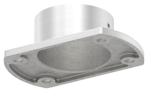 Wand- und Bodenanker für Rohr 48,3mm, Ronde 85x54mm mit 4x 6,5mm Bohrung gesenkt, mit seitlicher Madenschraube, V2A