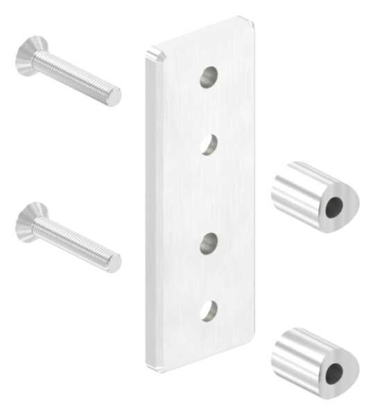 Wandbefestigung für Geländerpfosten, Platte 165x60x10mm, mit 2x 10,5mm Bohrung, mit 2 Distanzbuchsen, Wandabstand 40mm, für Rohr 42,4mm, V2A