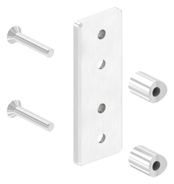 Wandbefestigung für Geländerpfosten, Platte 165x60x10mm, mit 2x 10,5mm Bohrung, mit 2 Distanzbuchsen, Wandabstand 40mm, für Rohr 48,3mm, V2A