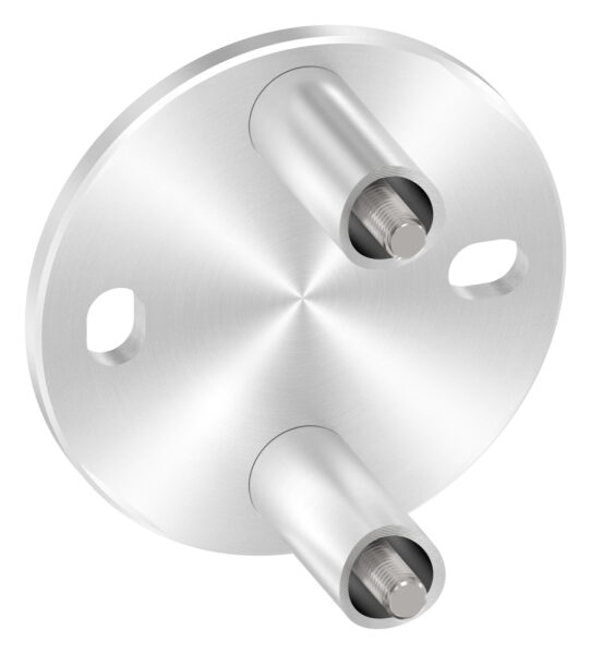 Wandbefestigung für Geländerpfosten, Platte 100x6mm, mit 2x Langloch 11x15mm, mit 2 Distanzhülsen, Wandabstand: 50mm, für Rohr 42,4mm, Schrauben M8x65, V2A
