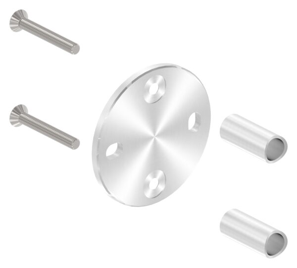 Wandbefestigung für Geländerpfosten, Platte 100x6mm, mit 2x Langloch 11x15mm, mit 2 Distanzhülsen, Wandabstand: 50mm, für Rohr 42,4mm, Schrauben M8x65, V2A