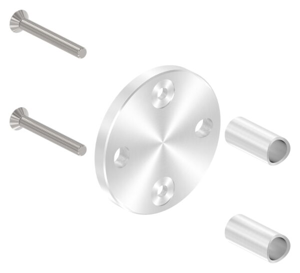 Wandbefestigung für Geländerpfosten, Platte 100x10mm, mit 2x Langloch 1,x15mm, mit 2 Distanzhülsen, Wandabstand: 50mm, für Rohr 42,4mm, Schrauben M8x65, V2A
