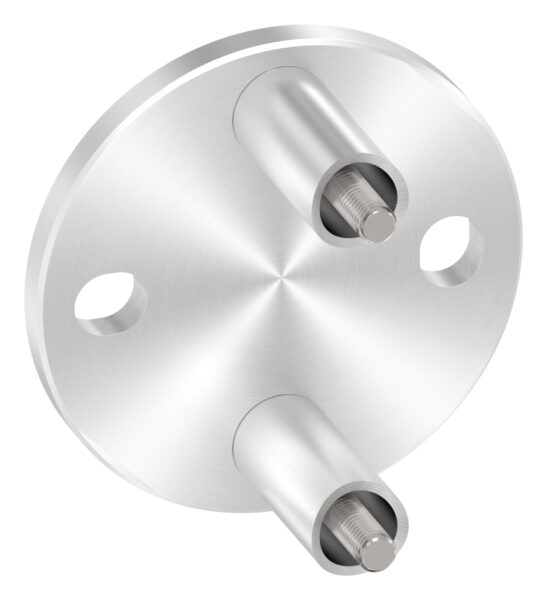 Wandbefestigung für Geländerpfosten, Platte 100x8mm, mit 2x Langloch 13x15mm, mit 2 Distanzhülsen, Wandabstand: 50mm, für Rohr 42,4mm, Schrauben M8x65, V2A