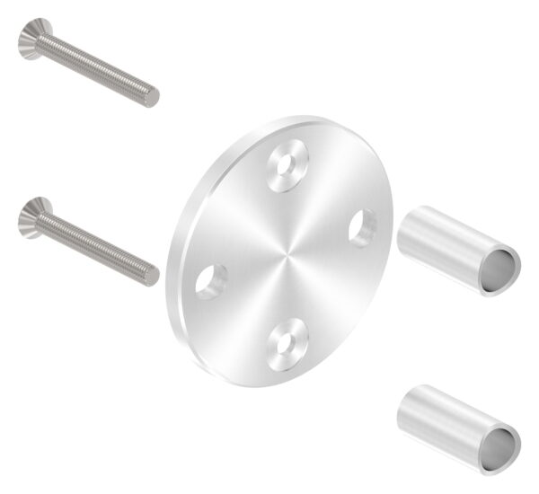 Wandbefestigung für Geländerpfosten, Platte 100x8mm, mit 2x Langloch 13x15mm, mit 2 Distanzhülsen, Wandabstand: 50mm, für Rohr 42,4mm, Schrauben M8x65, V2A