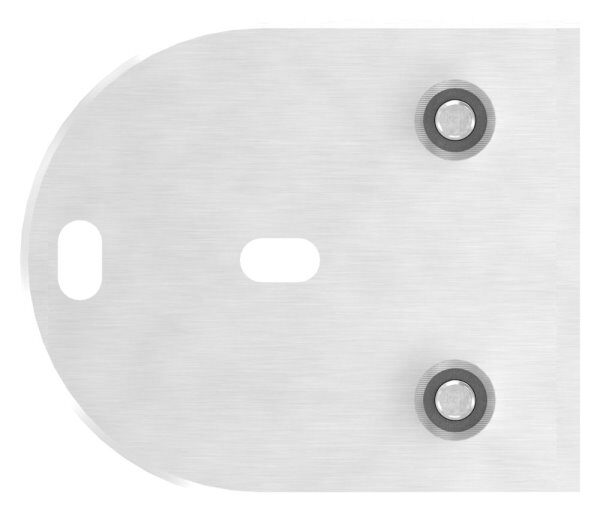 Endhalterung für Geländerpfosten, Platte 120x100x6mm, mit 2x Langloch 11x15mm, mit 2 Distanzhülsen, Wandabstand: 50mm, für Rohr 42,4mm, Schrauben M8x65, V2A