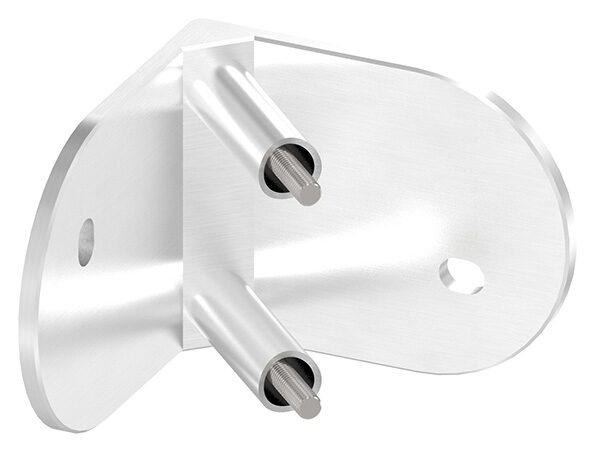 Wandbefestigung für Geländerpfosten 42,4mm, Edelstahl Korn 240 mit Ankerplatte 100x6mm, Wandabstand 50mm, als Inneneck