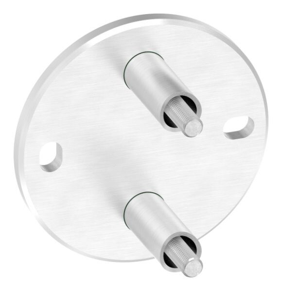 Wandbefestigung für Geländerpfosten, Platte 120x8mm, mit 2x 20x11mm Langloch, mit 2 Distanzhülsen, Wandabstand: 53mm, für Rohr 42,4mm, Schrauben M10x65, V2A
