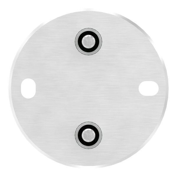 Wandbefestigung für Geländerpfosten, Platte 120x8mm, mit 2x 20x11mm Langloch, mit 2 Distanzhülsen, Wandabstand: 53mm, für Rohr 42,4mm, Schrauben M10x65, V2A