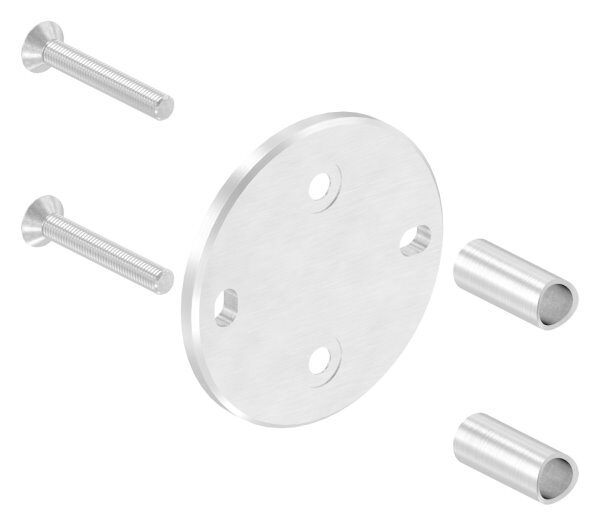 Wandbefestigung für Geländerpfosten, Platte 120x8mm, mit 2x 20x11mm Langloch, mit 2 Distanzhülsen, Wandabstand: 53mm, für Rohr 42,4mm, Schrauben M10x65, V2A