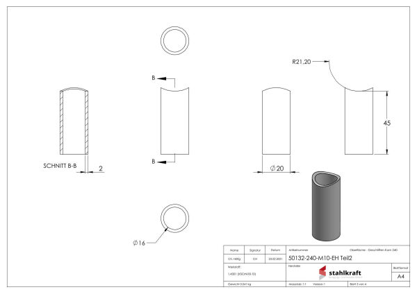 Endhalterung für Geländerpfosten, Platte 120x8mm, mit 2x 20x11mm Langloch, mit 2 Distanzhülsen, Wandabstand: 53mm, für Rohr 42,4mm, Schrauben M10x70, V2A
Endhalterung für Geländerpfosten, Platte 120x100x6mm, mit 2x Langloch 11x15mm, mit 2 Distanzhülsen, W